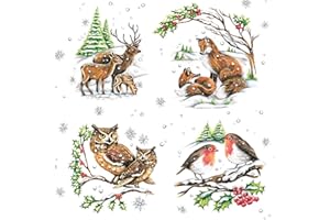 GENERIC 3-Ply Xmas Decoupage Tissue Paper Napkins Decorative Christmas Serviettes 33cm x 33cm - Pack of 20 (Winter Animals)
