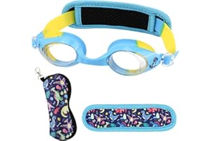 JUPSK Okulary pływackie dla dzieci, anty-UV i przeciwmgielne okulary pływackie z neoprenowym paskiem bez włosów i praktycznym etui na okulary