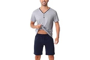 Irdcomps Pijamas Hombre Corto Verano Pantalones Cortos Ropa de Dormir Conjunto de Algodón Pijama para Hombre