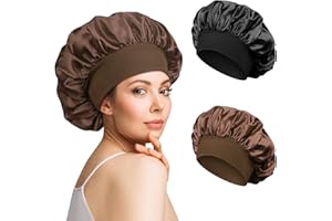 KIIWAH 2 sztuki satynowych czepków do spania, czapka nocna z regulacją, miękki, jedwabny, z gumowym ściągaczem, dla kobiet i dziewcząt