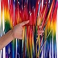 Birthday Popper Dark Rainbow Foil Fringe Curtains (2 Pack) | 3.5ft x 6.5ft | Metallic Backdrop Streamers for Birthday, Baby Shower, Wedding, Cradle Ceremony Decorations