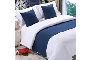 BiiKoon Blue Linen Bed Runners and Matching Cushions Bed Scarves for Foot of Bed Bed End Towel Bedding Protection for King Queen Double Single, 50 * 180cm for 1.2m bed