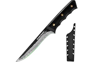 FULLHI Couteau de boucher de boucher japonais,acier au carbone désossage couteau à viande avec étui de couteau pour la cuisine, le camping, le cadeau (15cm)