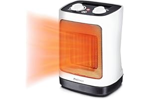 Pro Breeze 2000W Mini Keramik Heizlüfter energiesparend mit automatischer Oszillation, Zwei Leistungsstufen, Kleine Elektroheizung leise für Wohnzimmer, Büro, Terasse - Weiß