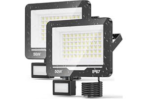 TOPAUBUB Faretto LED da Esterno con Sensore di Movimento 50W 2 Pezzi - 5000LM 6500K IP67 Lampada da Esterno Faro LED Esterno con Sensore di Movimento per Giardino, Patio