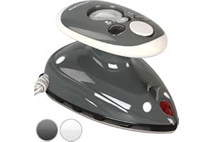 Jago® Fer à Repasser de Voyage - 3 Réglages de Température, Double Tension, Semelle Antiadhésive, avec Verre Doseur, Blanc ou Gris - Mini Fer à Vapeur pour Vacances (Gris)