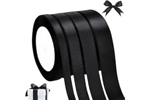 ‎QINGMENG qingmeng Satinband Schwarz, 88m Geschenkband Schwarz Breit, 6/10/15/20 mm Schleifenband Stoff, Geschenk Band Geschenkbänder für Taufe Geburtstag Deko Geschenkverpackung