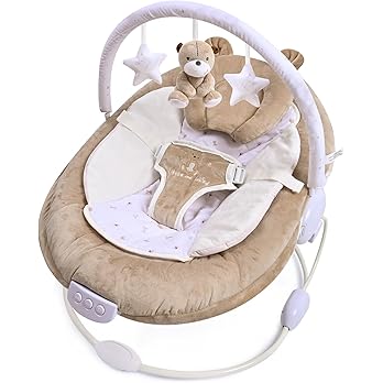 LADIDA Transat pour bébé rembourré en peluche avec vibrations et mélodies apaisantes, bruit blanc, barres de jouets amovibles avec jouets mignons 0m+ Marron (078)