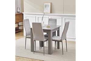 NICEME 75x75cm Square Dining Table and Chairs Set, Small Dining Room Set High Gloss Dining Table with Chairs Home Furniture (Grey Flannel, Grey Table with 4 Chairs), SSZZ-2023