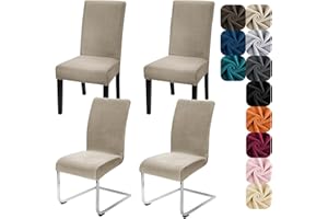 Alishomtll Dining Chair Covers Set of 4 Stretch Velvet Chair Covers for Dining Chairs Elastic Removable Chair Slipcovers Reusable Washable Chair Protector for Hotel Banquet Ceremony (Champagne, 4pcs)