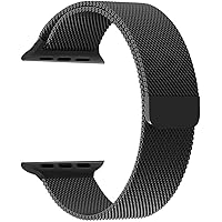 Priefy Loop Strap Stainless Steel Milanese with Magnetic Lock Buckle Compatible with iWatch Series 1 2 3 {38MM Black}