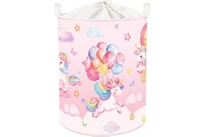 HUUMONSS Rainbow Animals Baby Laundry Hamper Collapsible Clothes Kids Storage Basket Large Girls Gift Toy Box Bin for Bedroom, Unicorn, 63L