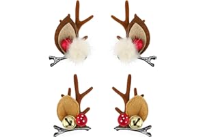 WLLHYF 4 pinzas para el pelo de Navidad, horquilla de cuernos de reno de Navidad, bonita niña, regalo con pompones, decoración de orejas de ciervo (café)