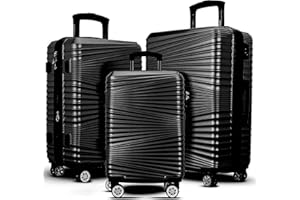 TOUCH OF VENETIAN Hard Luggage Lightweight Spinner Suitcases 4 Wheels Spinner Durable ABS+PC Trolley Travel Case with Lock (20/24/28/Set of 3) (Black, 3 pcs Set (20+24+28))