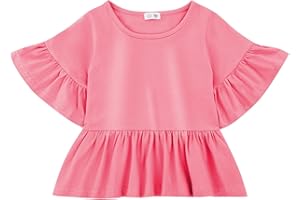 KAKU NANU Tee Shirt Fille 3-10 Ans Coton L'Été Respirant T-Shirt Uni Rouge Blanc Rose Bleu