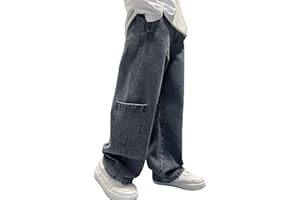 Happy Cherry Jeans Baggy Bambini Pantaloni Larghi Vita Elastica Ragazzi Pantaloni in Denim Vintage Moda Streetwear con Tasche 5-14 Anni