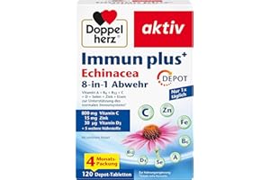 ‎DOPPELHERZ Doppelherz Immun plus Echinacea 8-in-1 Abwehr - Mit Vitamin C, Vitamin D und Zink als Beitrag zur normalen Funktion des Immunsystems - 120 Depot-Tabletten