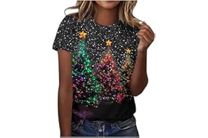 ZEIAYUAS Christmas T-Shirts Women Christmas Tree Graphic Xmas Print T Shirt Holiday Short Sleeve Tops Ladies Lightweight Fall Winter Going Out T Shirts Cute Funny Novelty Merry Xmas Pullover