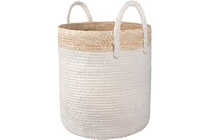 La Jolíe Muse gewebter Wäschekorb Aufbewahrungskorb aus Seil – großer Baumwoll-Stauraum 40 x 36 x 36cm, natürlich und sicher für Babys und Kinder, zwei Farben gewobener Organisator mit Maisschale