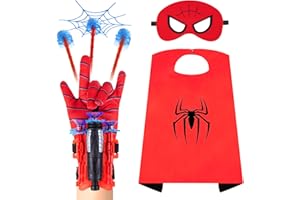 SupaWeiss 10pcs Spider Web Shooter,Plastic Spider Web Shooters for Kids,Spider Launcher Gloves Wrist Toys,1 Gloves,6 Soft Bullet,1 Launchers,1 Spider Mask,1 Cloak,Cosplay Glove Toys for Kids