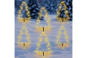 Fiada 6 Stück 25 cm LED Weihnachtsbaum Gartenstecker mit Timer Batterie Beleuchtet Christbaum mit Erdspießen LED Tannenbaum Weihnachtsbeleuchtung Außen Weihnachtsdeko für Garten Draußen Terrasse