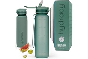 Hydracy Botella de Agua con Pajita - 1 L sin BPA Botella de Motivacional y Manga sin Sudor - Botella de Gimnasio a Prueba de Fugas con Marcador de Tiempo - Deportes y Aire Libre