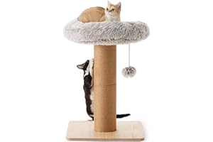 FUKUMARU Poste rascador para gatos, rascador para gatos de 30 pulgadas de alto con percha para gatos de interior, torre para gatos pequeños con cama y poste de 5.5 pulgadas de ancho, muebles de árbol