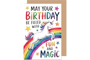 Edition Seidel Kartka urodzinowa premium z kopertą, kartka z życzeniami urodzinowymi Happy Birthday, dla dzieci, dziewczynek, chłopców, jednorożca, tęczy (G3760 SW025)