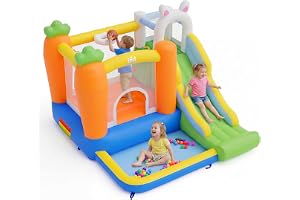 COSTWAY hoppborg med rutschkana, hoppområde, basketkorg, klättervägg, bollbad och 50 bollar, Bouncy Castle för barn, inomhus och utomhus, 280 x 245 x 193 cm