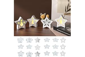 ‎TEELORAY Sterne Silikonform Gießformen Weihnachten 6 Stück 3D Weihnachten Gips zum Gießen mit Wichtel Baum Schneeflocke Engel Muster Giessformen Silikon Stern für Resin Seifen Kerzen DIY Weihnachtsdekor