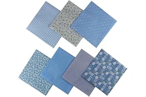 Jukway 7 Stück Baumwollstoff 50 x 50 cm Quadrate Patchwork Stoffe zum Nähen Quilten DIY Dekoration Basteln Handwerken, Reine Baumwolle Stoff Bedruckte Verschiedene Muster Stoffpakete (Blau)