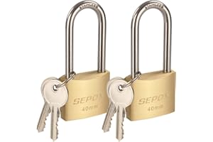 SEPOX® Marine Grade Outdoor Padlocks Keyed Alike, 40mm Heavy-Duty Solid Brass Lock Weather Proof, SUS304 Stainless Steel Long-Shackle, Rust Proof for Warehouse Garage Shed (4 Same Keys 2 Locks)