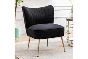Ya-Home Velvet Accent Chair Occasional Tub Chair with Golden Metal Legs Upholstered Wingback Corner Chair for Living room, Black