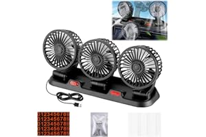 CARSEATTY Ventilateur Voiture, 5V Ventilateur USB Voiture Portable Ventilateur Voiture Refroidissement, 2 Vitesses Réglables, Rotation à 360° pour Voiture, Maison, Bureau, SUV