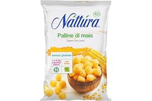 NATTURA Palline di Mais Bio, Snack Senza Glutine e Lattosio a Base di Mais 100% Italiano, Senza Olio di Palma, Prodotto Vegano Non Fritto, a Basso Contenuto di Grassi Saturi, Confezione da 50 g
