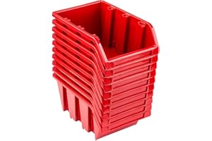 PAFEN Juego de cajas apilables, 10 unidades, 70 x 100 x 155 mm, color rojo