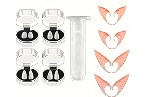 LUTFI Vampire Zähne, 4 Paar Halloween Vampirzähne, 4 Paar Elfenohren, Vampire Cosplay Fangs, Vampirzähne mit 1 Rohr Zähne Pellets Klebstoff, für Cosplay Party Requisiten Halloween Party