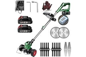 FIUTAZGE Coupe Bordure sans Fil avec Batterie Débroussailleuses Electrique avec Lame Rechange, Débroussailleuse à Batterie avec Indicateur De Niveau De Batterie Tondeuse à Gazon pour Pelouse, Jardin (Green)