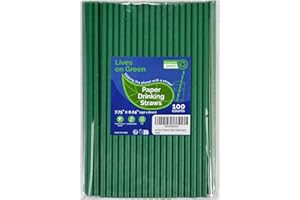 Lives on Green Pajitas de papel desechables, color verde sólido, 19,7 x 0,6 cm, 100 unidades, para bebidas, zumos, refrescos, accesorios de bar
