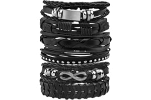MILAKOO Lot de 6 bracelets en cuir tressé pour homme femme Bracelet manchette tissé réglable