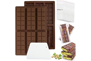 PRZRAO 2 Pièces Moule Silicone Chocolat, Moule à Chocolat en Silicone, Moule à Chocolat Profond avec 1 Scraper 100 Sac d'emballage, Moule Tablette Chocolat Dubai pour Pralines, Bonbon, Gaufres