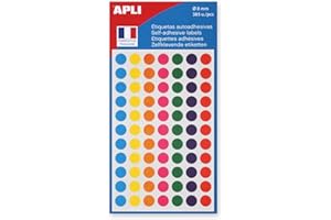 APLI 100624 - Pastille adhésive 8 mm, pochette de 385 pastilles multicolores.