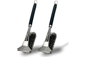 ‎BIO-CHEM CLEANTEC Bio-Chem 2X Grillbürste - Robust & Ergonomisch - Extra Langer Griff mit Wärmedämmung - 3-Fach Drahtbürste mit Edelstahl-Borsten und Schaber - für Grillrost, Gasgrill, Holzkohlegrill, Elektrogrill