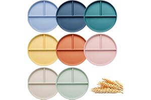 OWill Lot de 8 Assiette Compartiment Adulte, Assiettes en 3 Divisées en Plastique, 23CM Assiette Regime Portion Rondes, Passent au Micro-Ondes et au Lave-Vaisselle