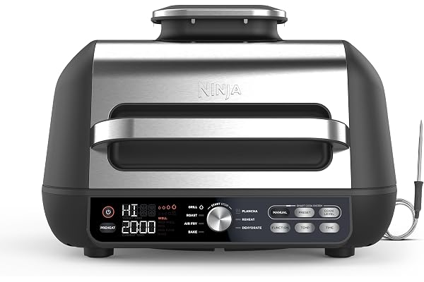 Ninja Foodi MAX PRO Grill, Plancha et Friteuse à air avec sonde de cuisson numérique, 3,8L, 7 en 1, Grill, Air Fryer, Cuire, Rôtir et plus, Pièces lavables au lave-vaisselle, Argent/Noir AG651EU
