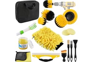 CHWNIBAY Kit Limpieza Coche,15 Piezas Kit Limpieza Coche Interior y Exterior,Cepillo Limpieza Coche,Esponjas para Pulir, Gel Detergente,Limpie su Coche o Moto de Manera Eficiente