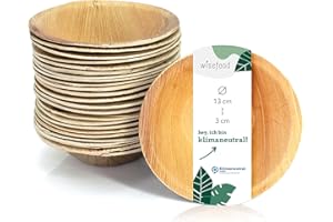 ‎WISEFOOD Wiseware Palmblatt Schale Ø 13 cm – 25 Stück Einweg-Schüsseln rund 300 ml – biologisch abbaubares Palmblattgeschirr – kompostierbare Einwegschalen – nachhaltiges Bio Partygeschirr