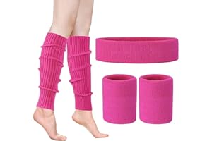 DGUSO Calentadores NiñA Calentadores Piernas Mujer Diadema Rosa PuñOs De Pierna 5 Piezas PuñOs De NeóN Conjunto 80s 90s Ropa Mujer Accesorios Fiesta