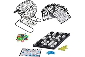 MAGIC SELECT Jeu de Bingo. Bingo Classique Métallique pour Enfants et Adultes. Amusez-vous avec les Amis et la Famille lors des Fêtes, Anniversaires. Comprend 18 Cartes, 75 Boules,Tambour et des Jetons.2-8 Joueur.