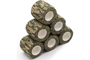 Favuit Outdoor Tarnband, 6 Rollen Selbstklebende Tarnbandage Camouflage Tape Multifunktionales Stealth Vliesstoff Tarnung Band Camo Stretch Bandage für Taschenlampe Teleskop Fahrrad Jagd Kamera
